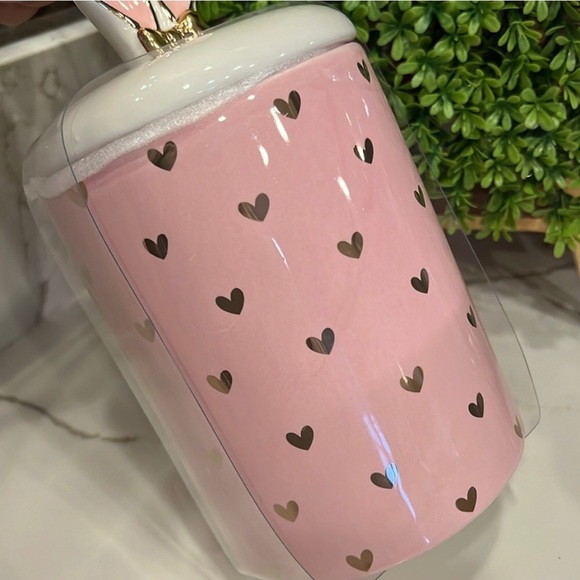 SEEKING LARGE Pink Easter Bunny Canister With Gold Hearts & Bunny Ears on lid - Picture 2 of 4